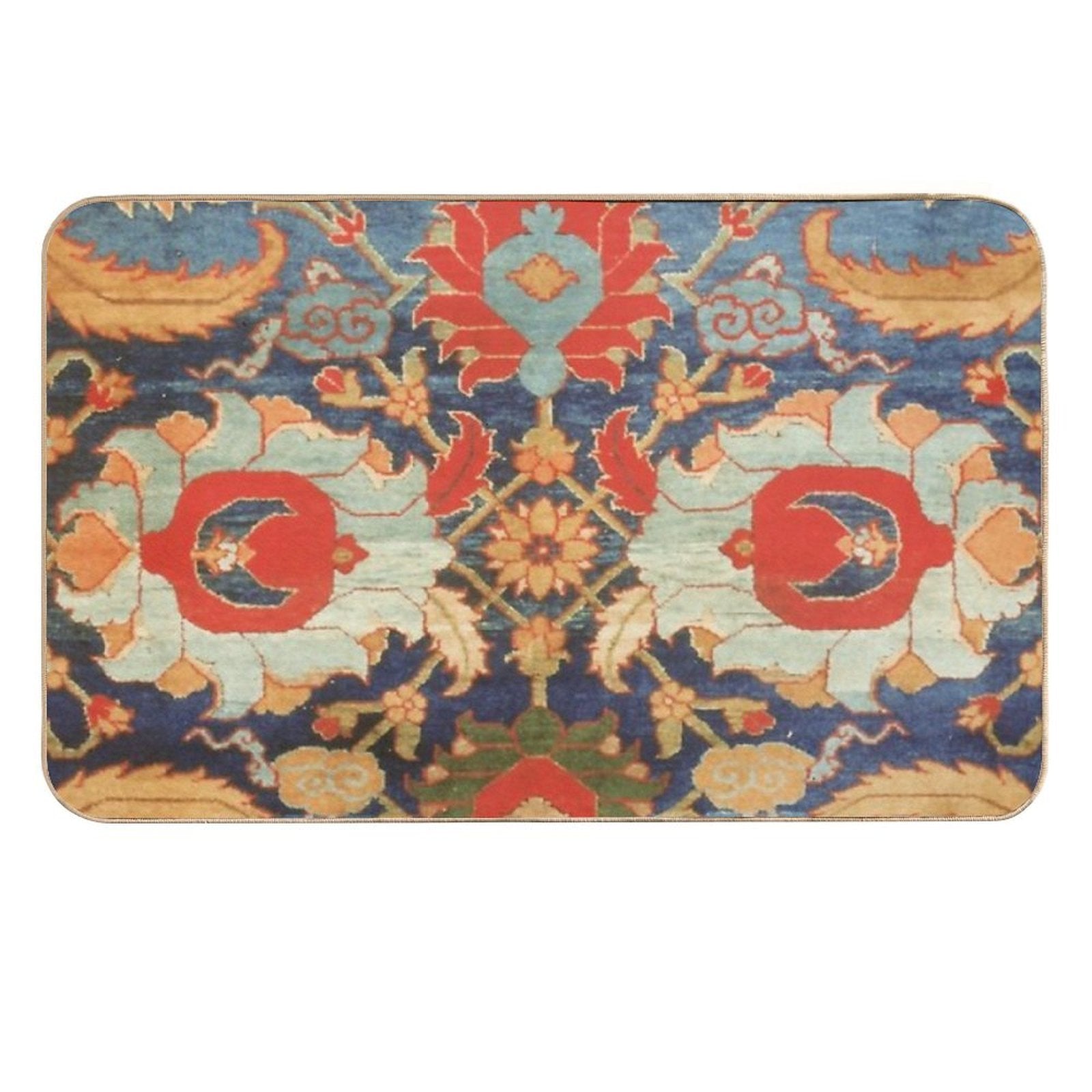 Indian Antique Floral Rug Print Durable Bath Mat