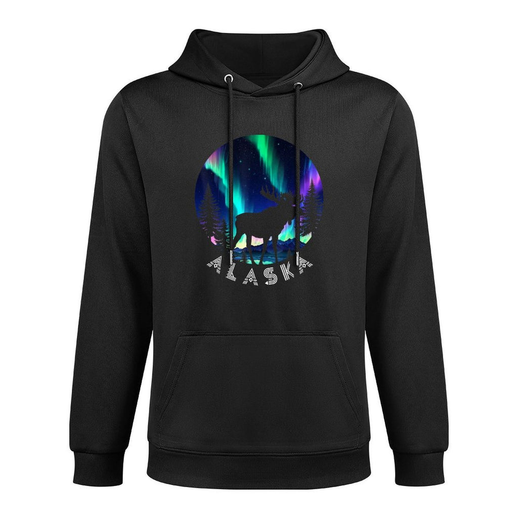 Alaska Moose Aurora Borealis Alaskan Landscape Pilling-Resistant Hoodie