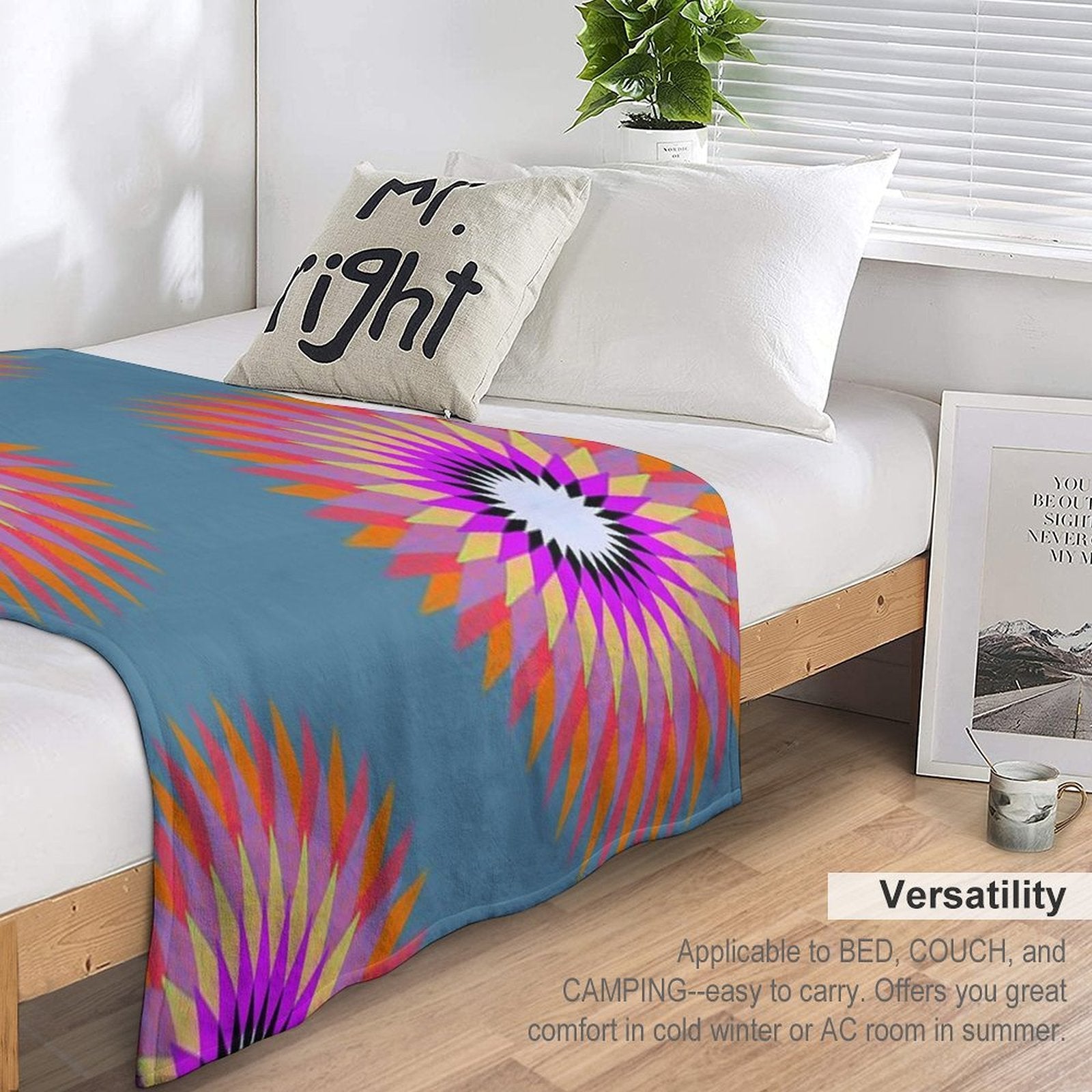 Psychedelic Geometric Flower Mandala Lightweight Throw Blanket