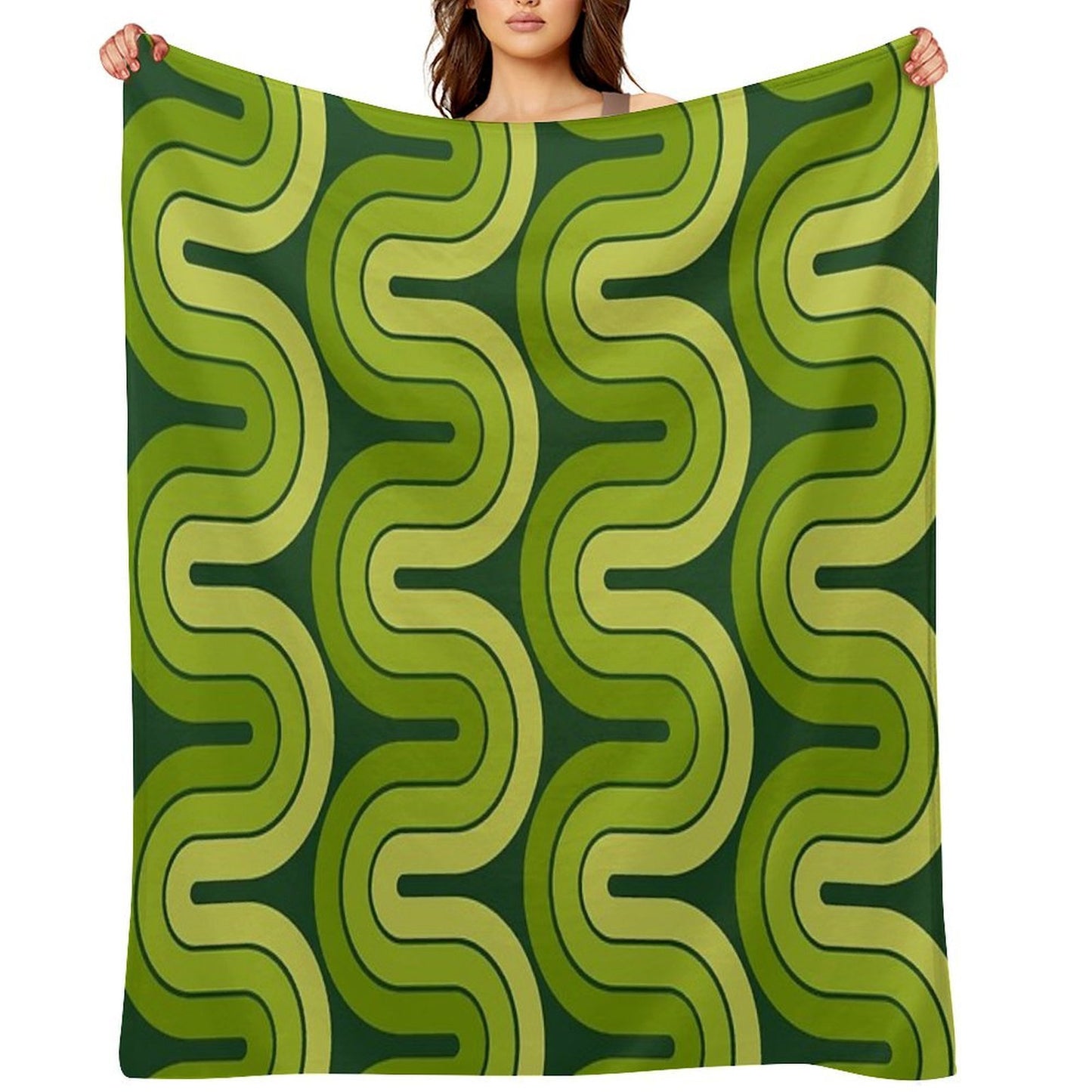 Retro Geometric Gradated Design Avocado Green Multi-functional Throw Blanket