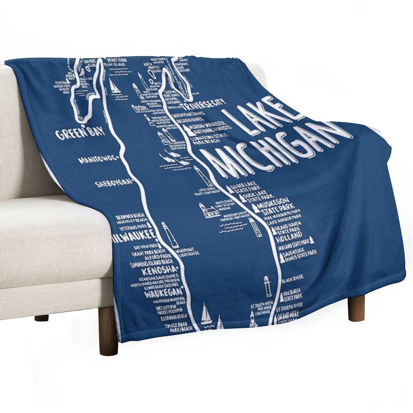 Lake Michigan Map Anti-pilling Throw Blanket
