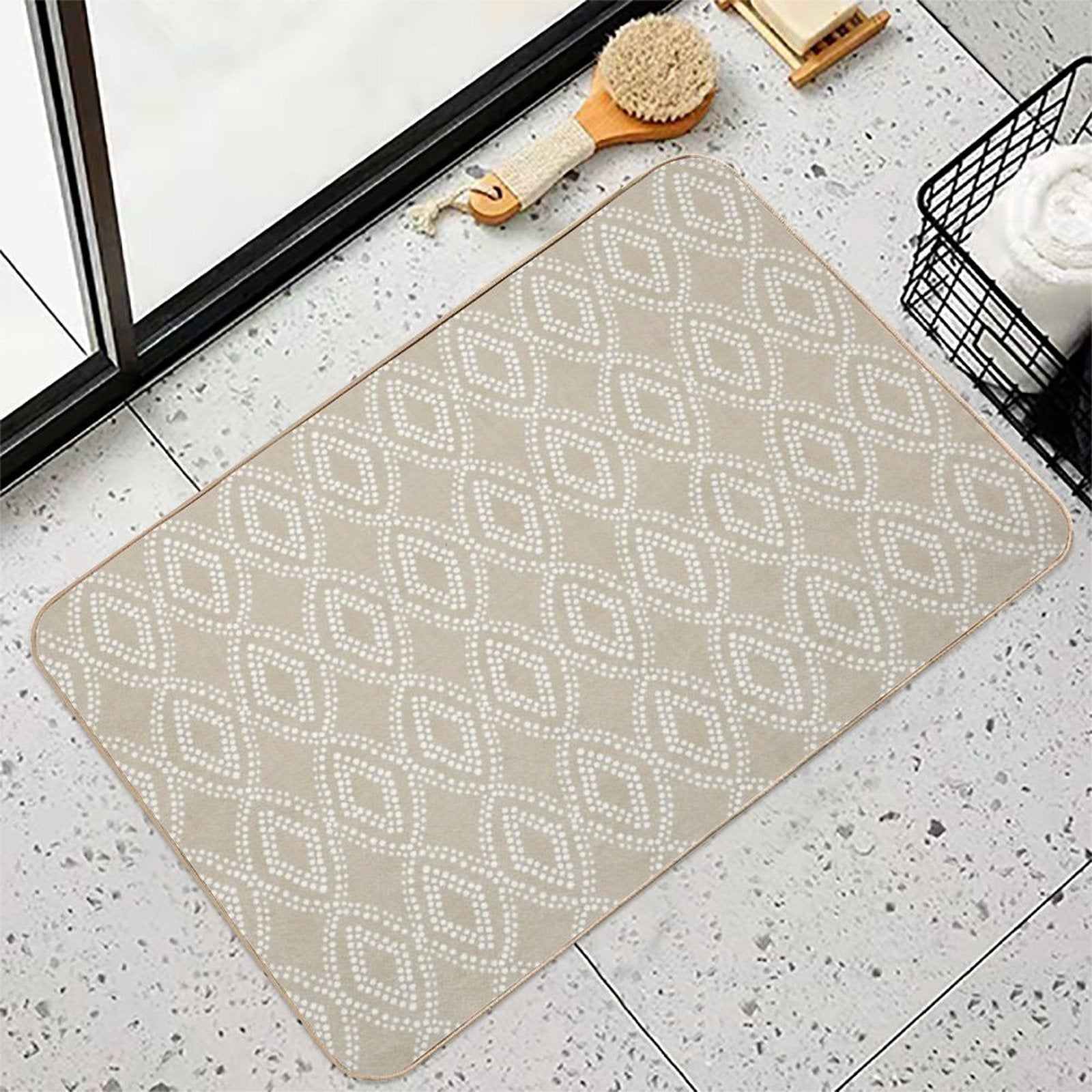 Diamonds Dots in Tan  Fade-Resistant Bath Mat