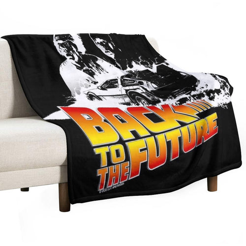 Back to The Future - DeLorean Fire Tracks, Marty And Doc Stencil Fan Art Easy Care Throw Blanket