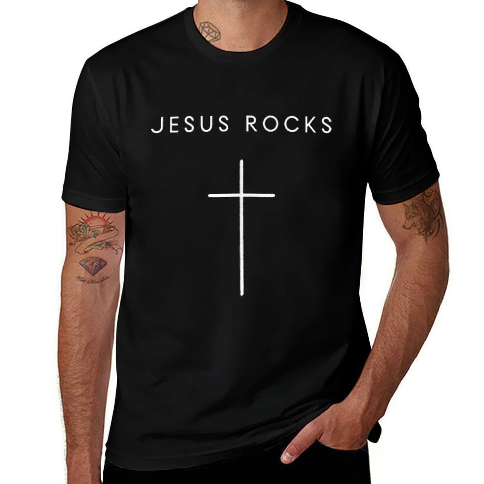 Jesus Rocks Cross - Minimalist Christian Religious Jesus  High-quality Stitching T-Shirt