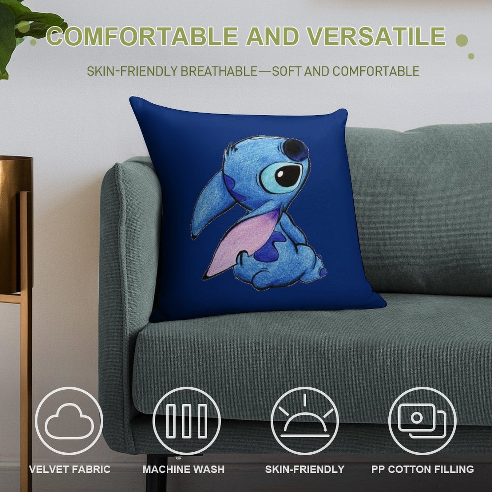 Cute Stitch ! Soft Reinforced Edging Throw Pillow