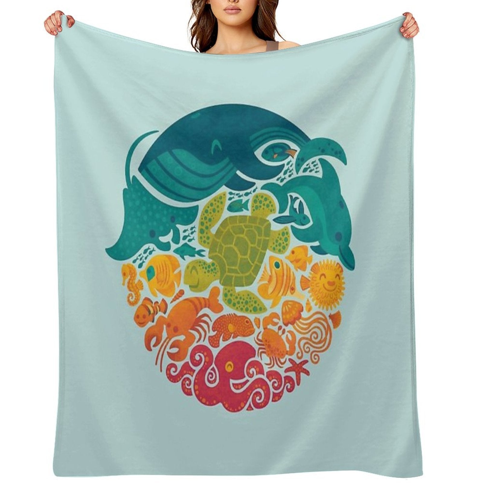 Aquatic Rainbow (light Blue) Easy Care Throw Blanket