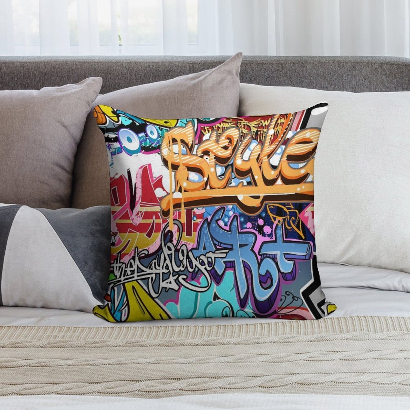 Graffiti Soft Shrink-Resistant Throw Pillow