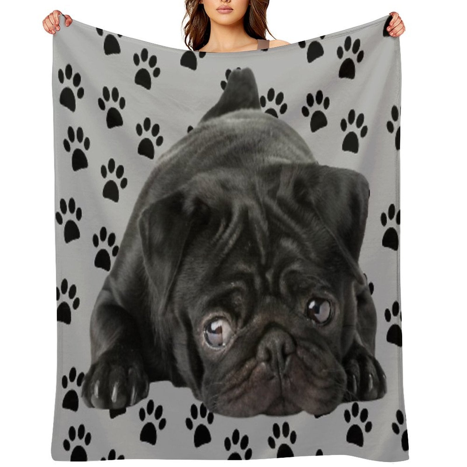 Adorable Black Pug Durable Throw Blanket