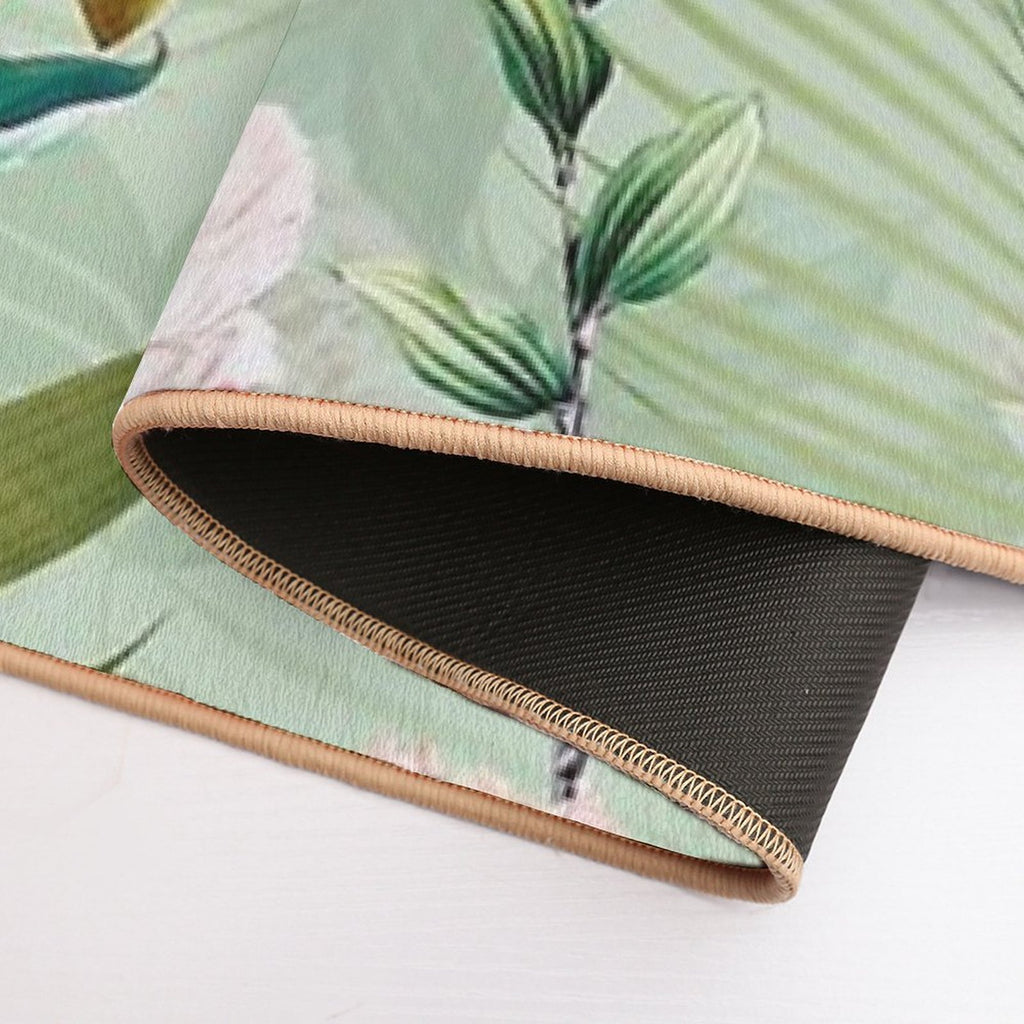 Tropical Cockatoo And Jungle Botanical Garden Pattern - Mint  Fade-Resistant Bath Mat