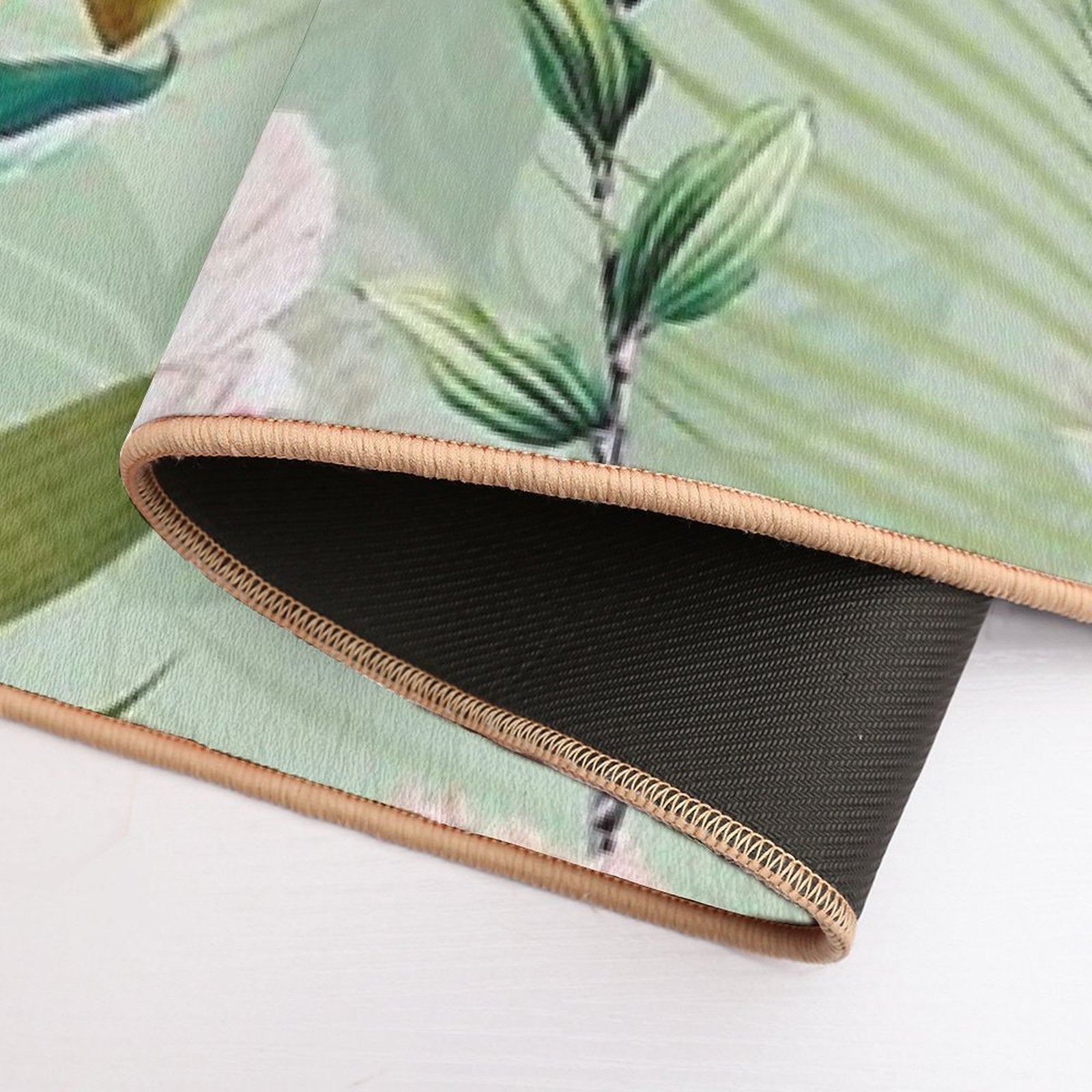 Tropical Cockatoo And Jungle Botanical Garden Pattern - Mint  Fade-Resistant Bath Mat
