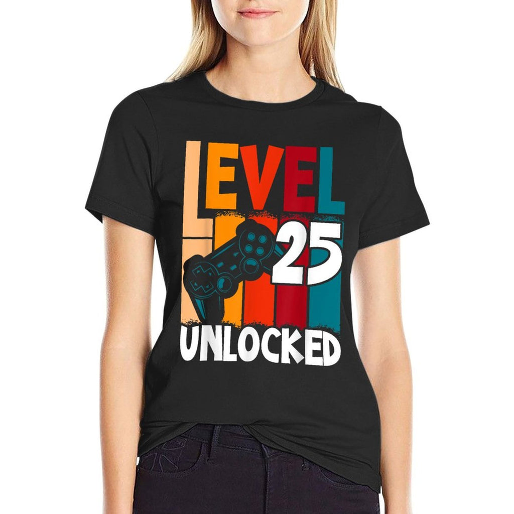 Level 25 Unlocked Video Gamer 25th Birthday  Oversized Silhouette T-Shirt