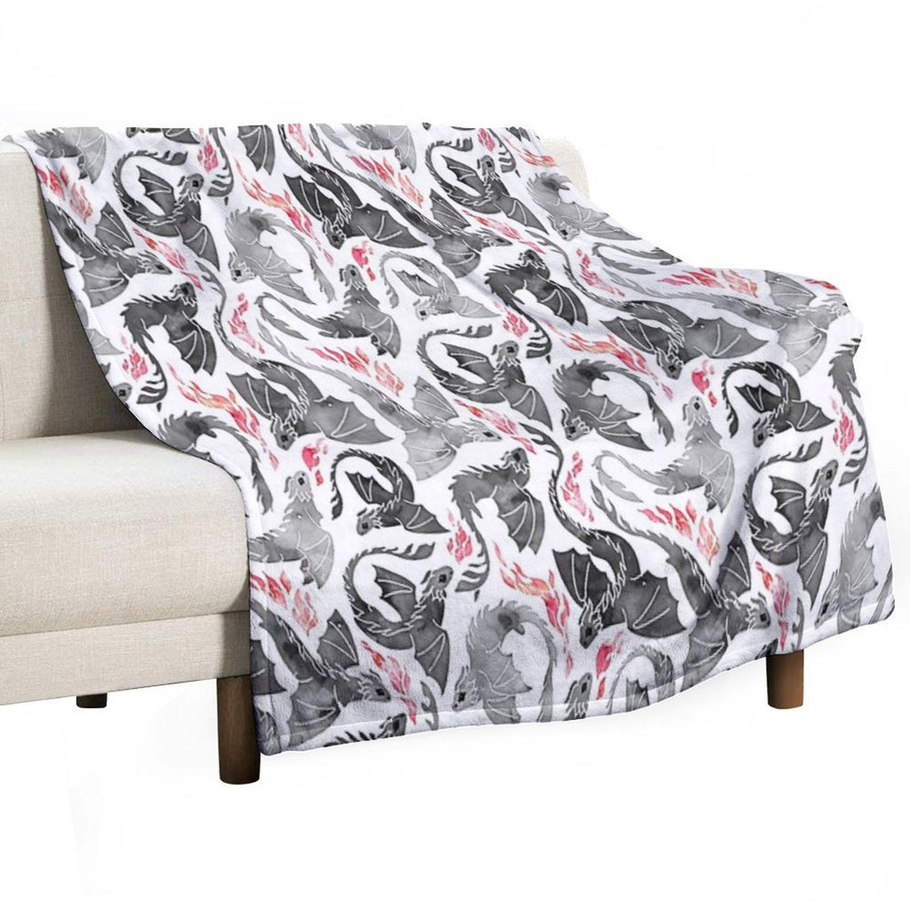 Dragon Fire Greys & Blacks Sustainable Throw Blanket