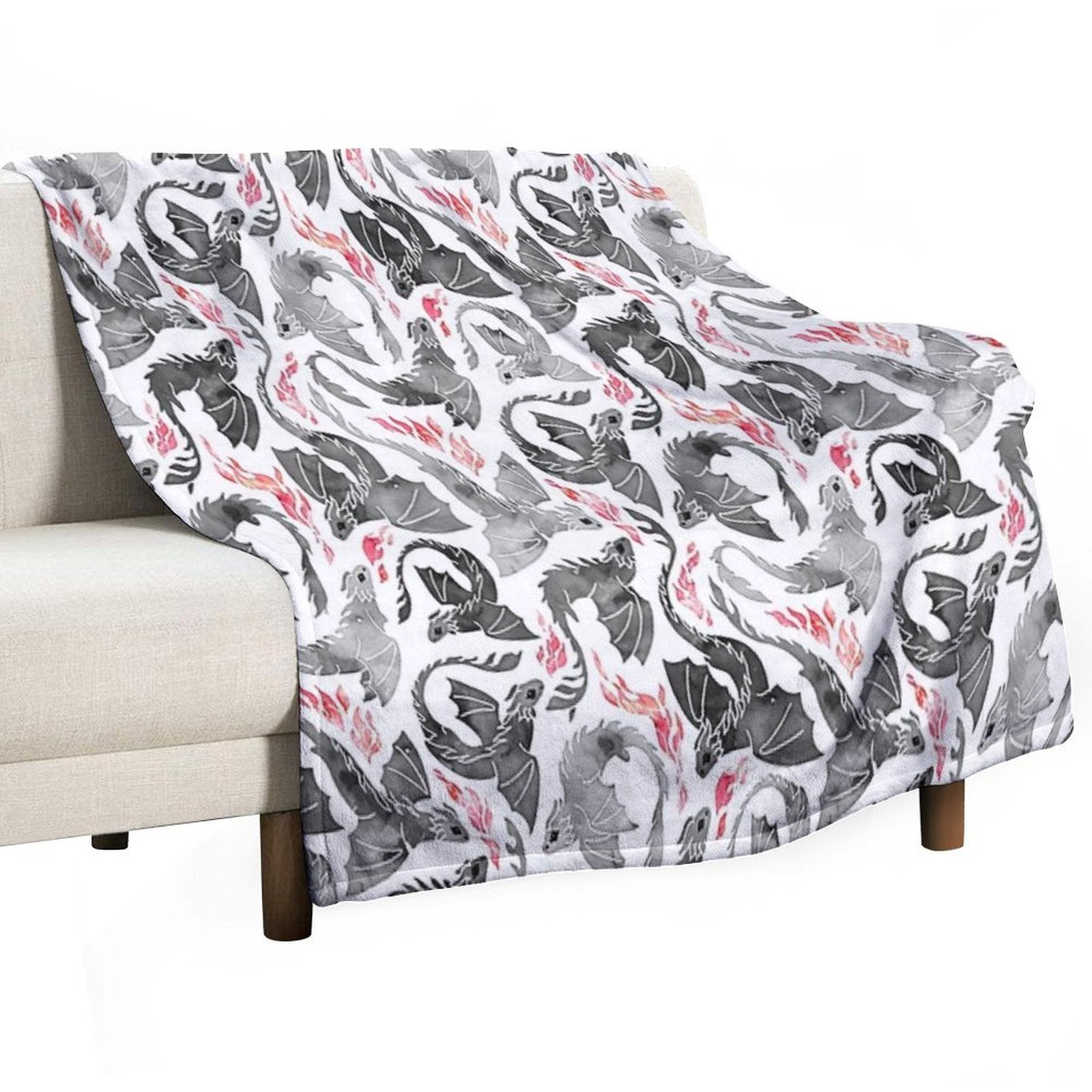 Dragon Fire Greys & Blacks Sustainable Throw Blanket