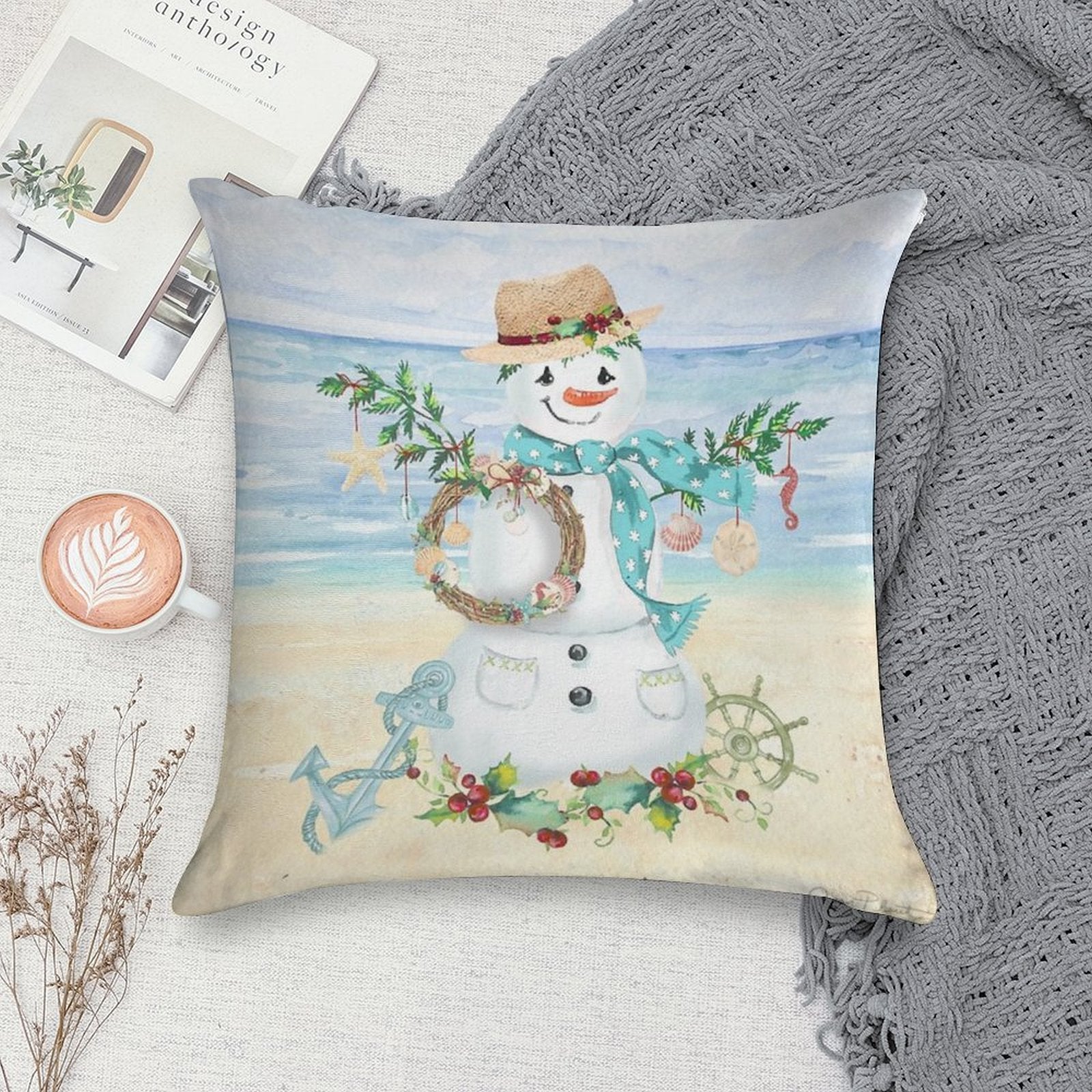 Coastal Christmas F Soft Decorative Cover Throw Pillow
