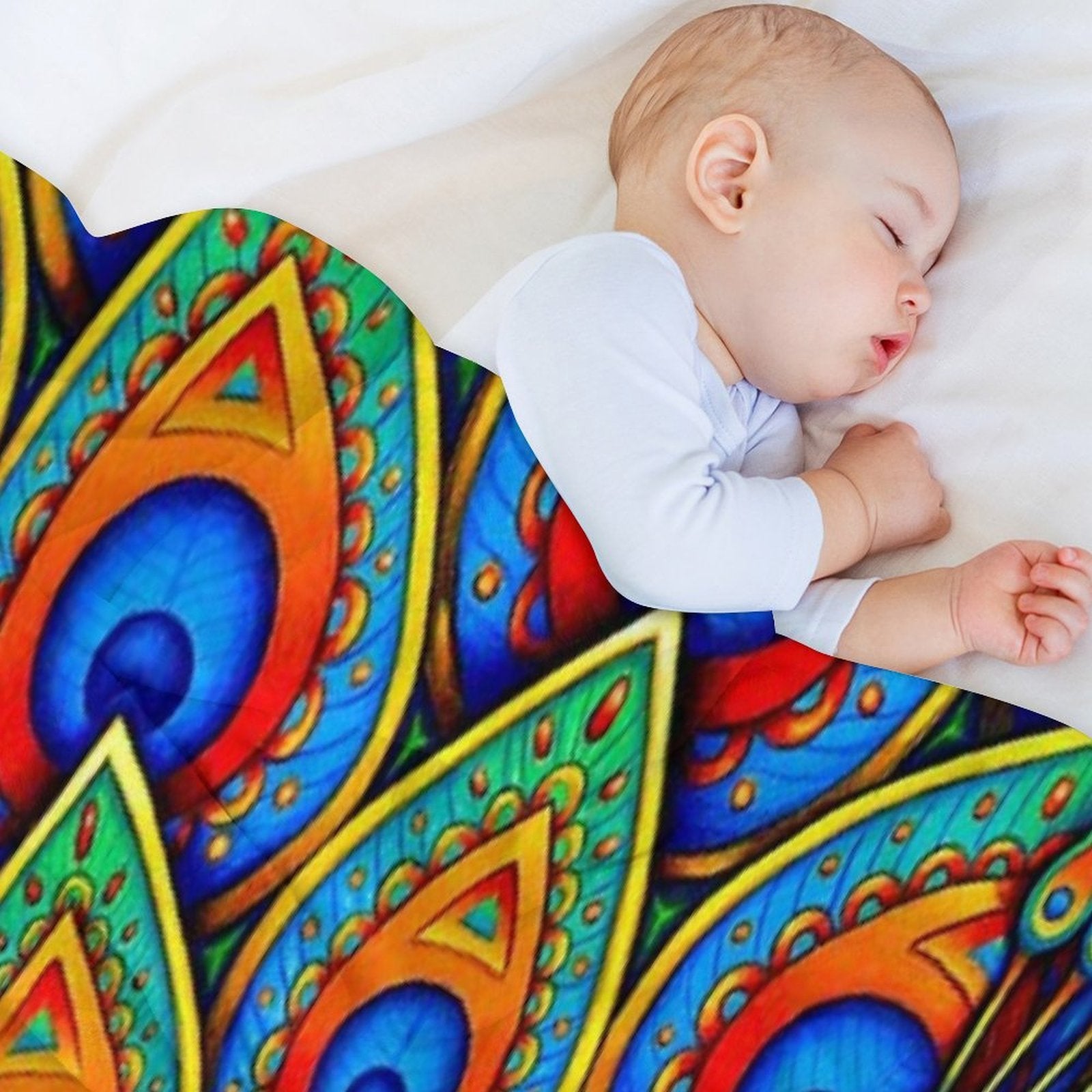 Colorful Paisley Peacock Rainbow Bird Machine-washable Throw Blanket