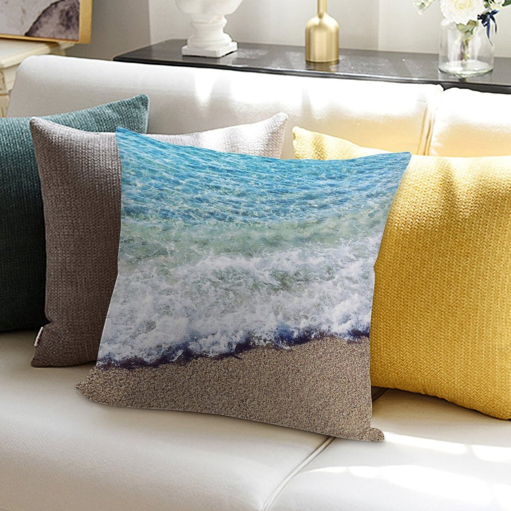 Ocean Blue Shore Waves Soft Reinforced Edging Throw Pillow