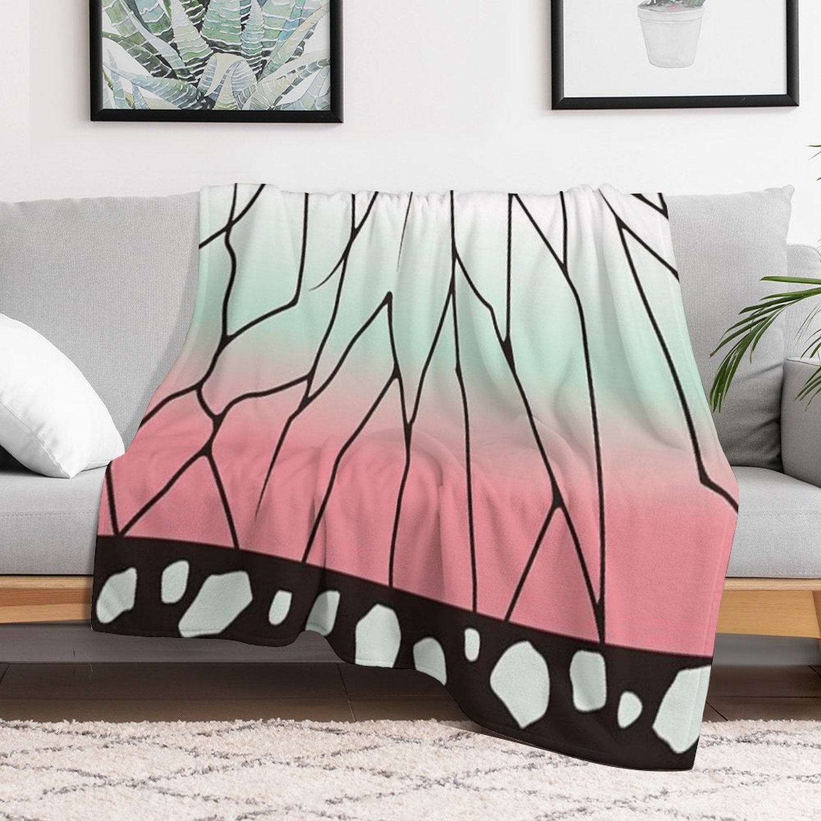 Demon Slayer Kocho Shinobu Japanese Pattern WAGARA of Butterfly Pattern Design. Velvety-soft Throw Blanket
