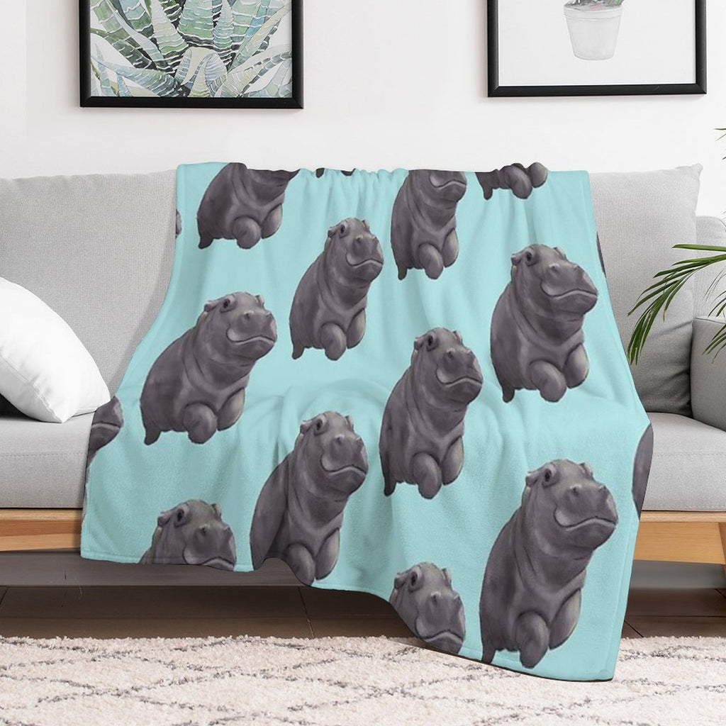 Cute Painted Baby Hippo Swimming - Digital Painting Quick-dry Throw Blanket