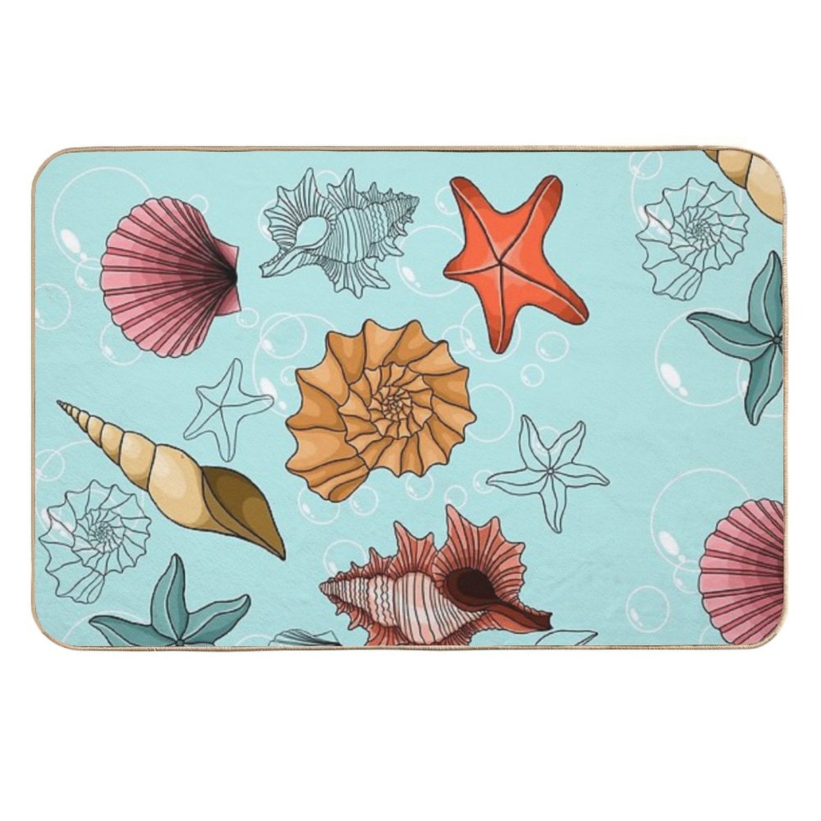 Marine Theme, Sea, Background, Beach, Summer, Ornament, Underwater, Starfish, Shells  Non-Slip Bath Mat