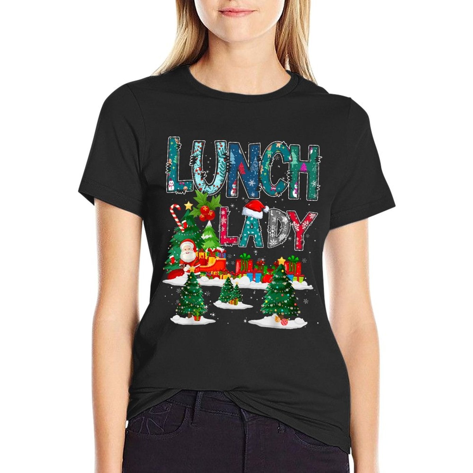 Lunch Lady Santa Claus Christmas Tree Ornaments Xmas Holiday  Stretchy T-Shirt