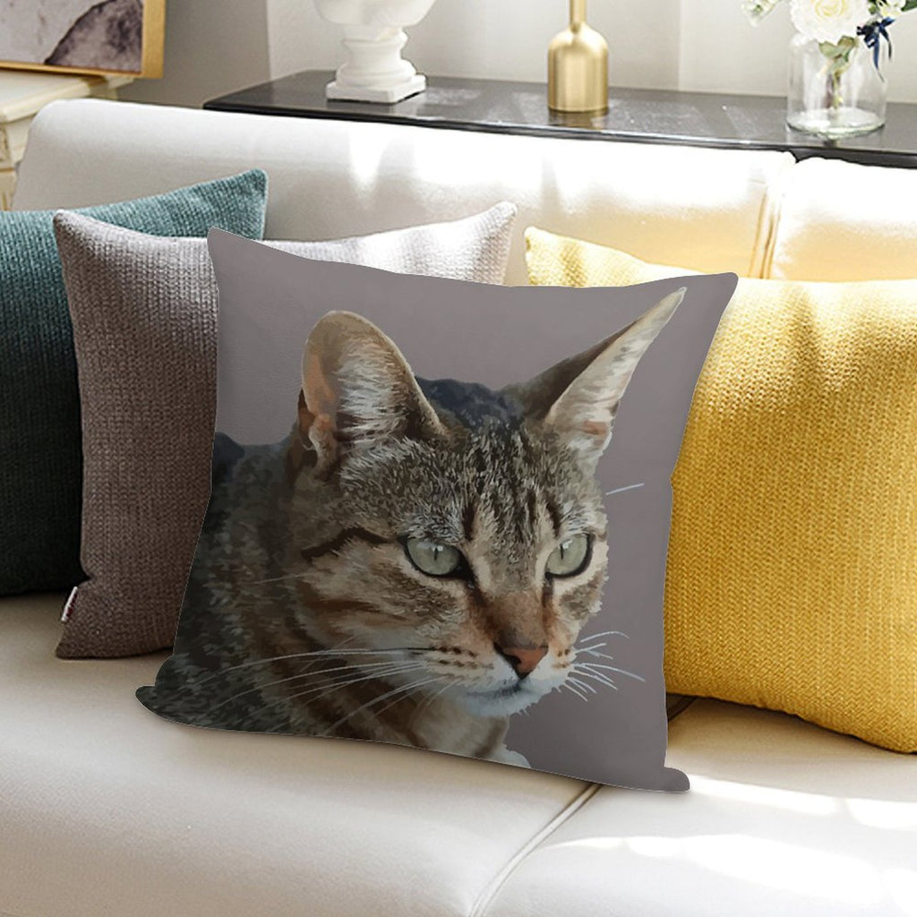 Stunning Tabby Cat Close Up Portrait Vector Isolated Soft Washable Throw Pillow