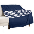 Fish Stripe 6 - Minimalist Midcentury Modern Fish in White And Nautical Navy Blue Eco-conscious Throw Blanket