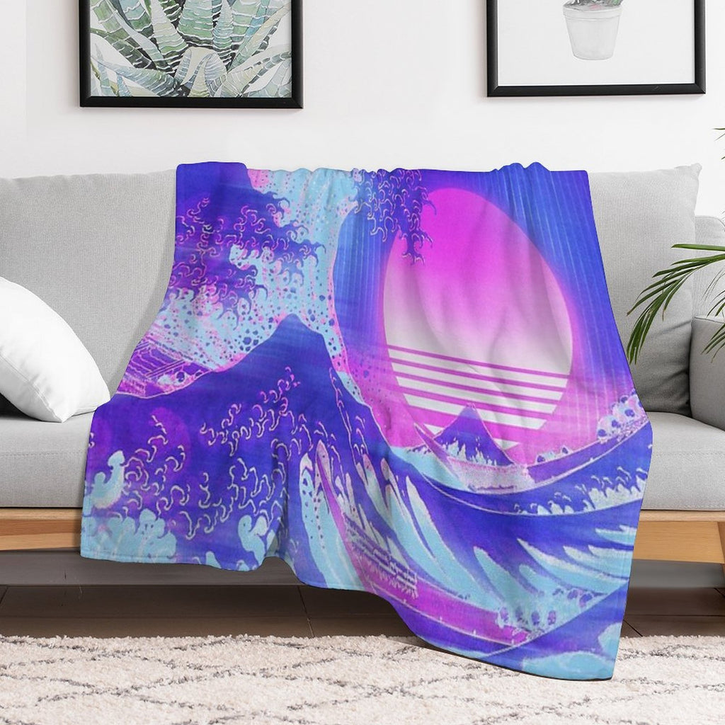Aesthetic Great Wave Off Kanagawa Retro Vaporwave Multi-functional Throw Blanket
