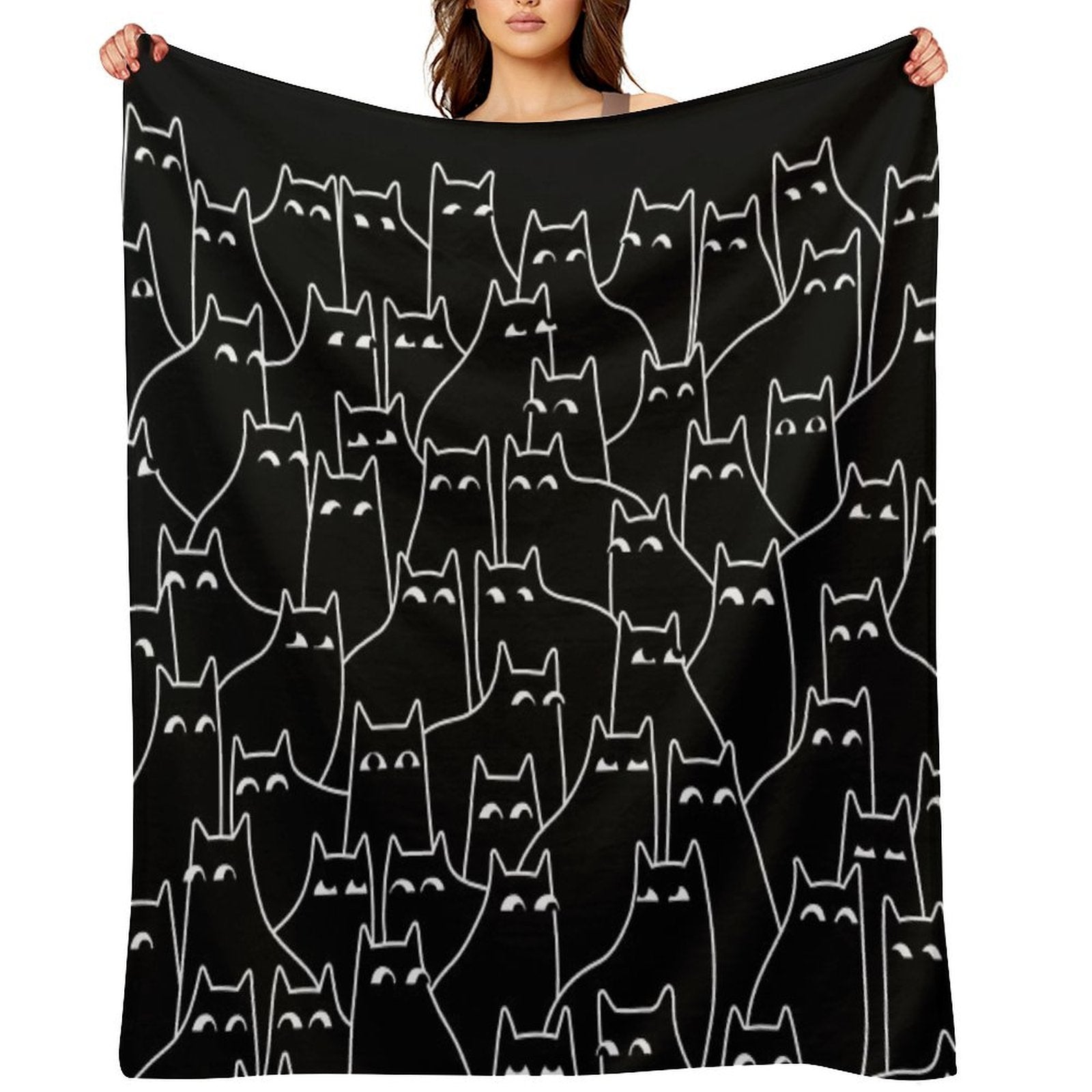 Suspicious Cats (Minimal White Linework Version) Versatility Throw Blanket