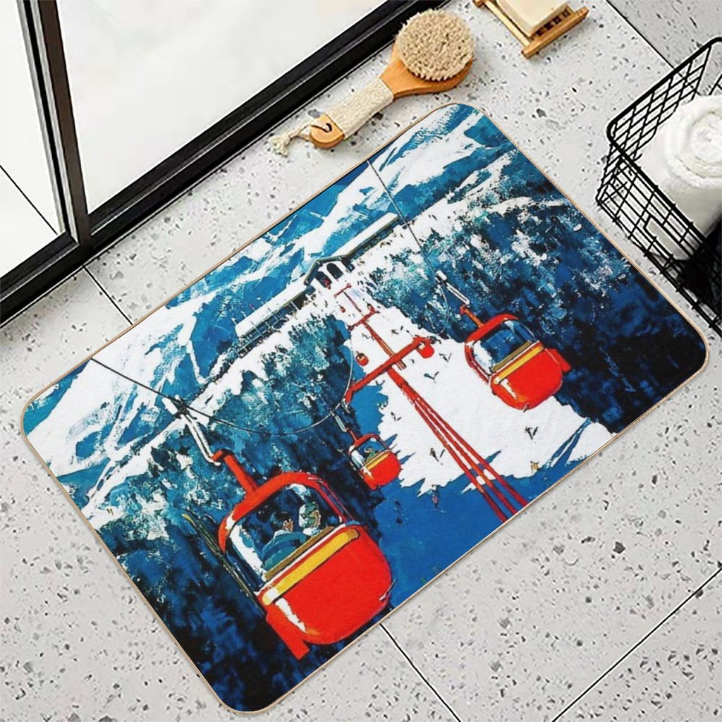Vintage Gondola Winter Travel Ski Poster  Repositionable Bath Mat