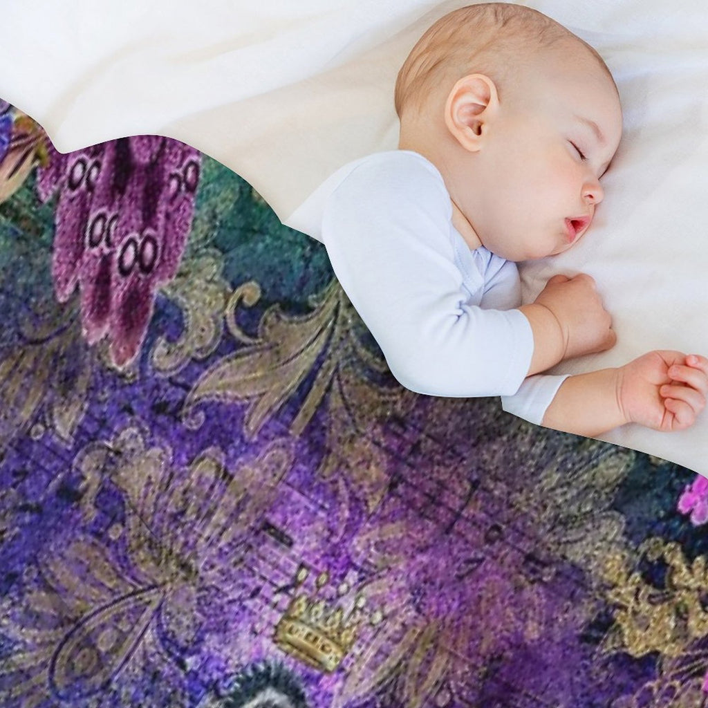 Elegant Vintage Purple Teal Peacocks Velvety-soft Throw Blanket