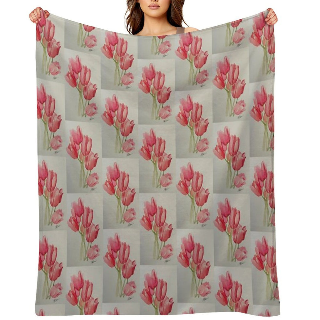 Pink Tulips Premium Throw Blanket