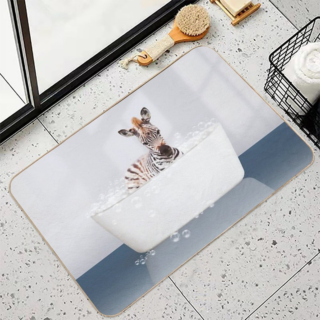Baby Zebra  in Modern Bathtub Blue Print, Baby Zebra Bathing, Animals in Bathtub Art by Synplus  Non-Slip Bath Mat