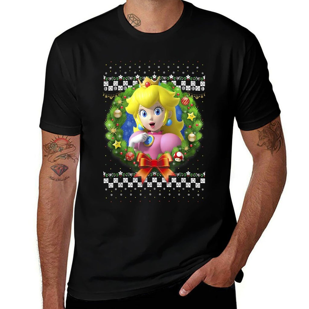 Super Mario Christmas Princess Peach Ugly Sweater  High-quality Stitching T-Shirt