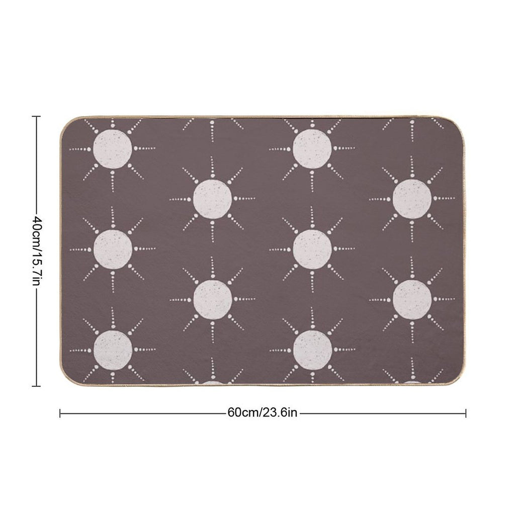 Pretty Polka Dots Sun Pattern Boho Aesthetic In Muted Colors Walnut Brown  Rapid-Drying Bath Mat