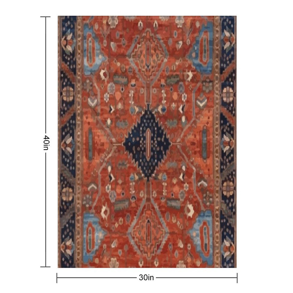 Antique Vintage Persian Rug Pattern in Red And Navy Lightweight Throw Blanket
