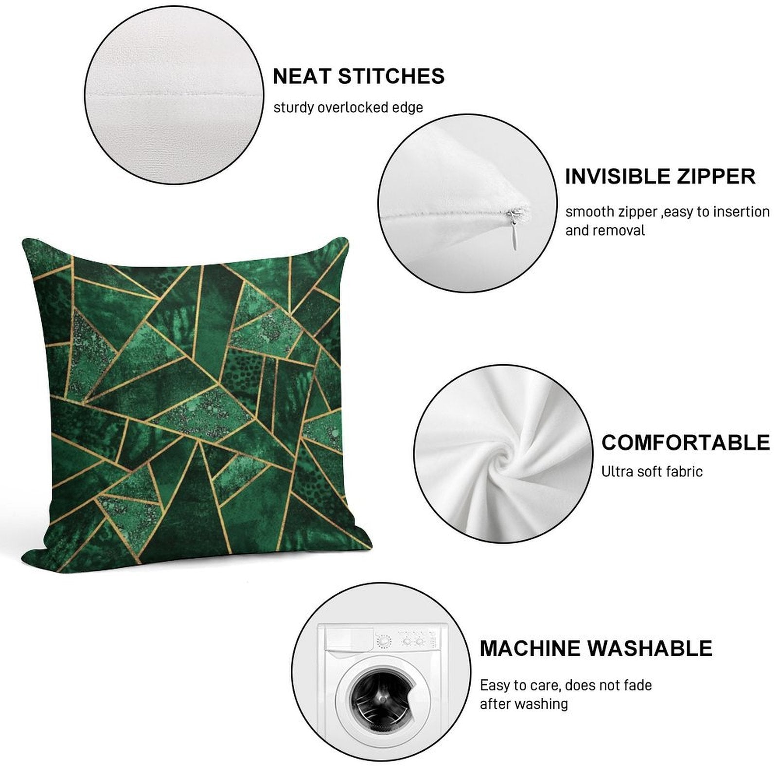 Deep Emerald Soft Fade-Resistant Throw Pillow