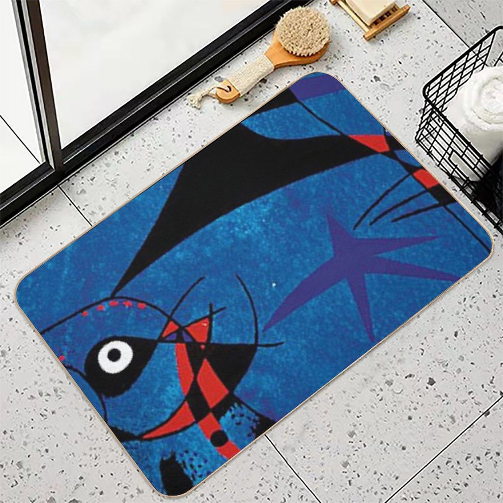 Joan Miro Abstract Painting on Blue  Pet-Safe Bath Mat