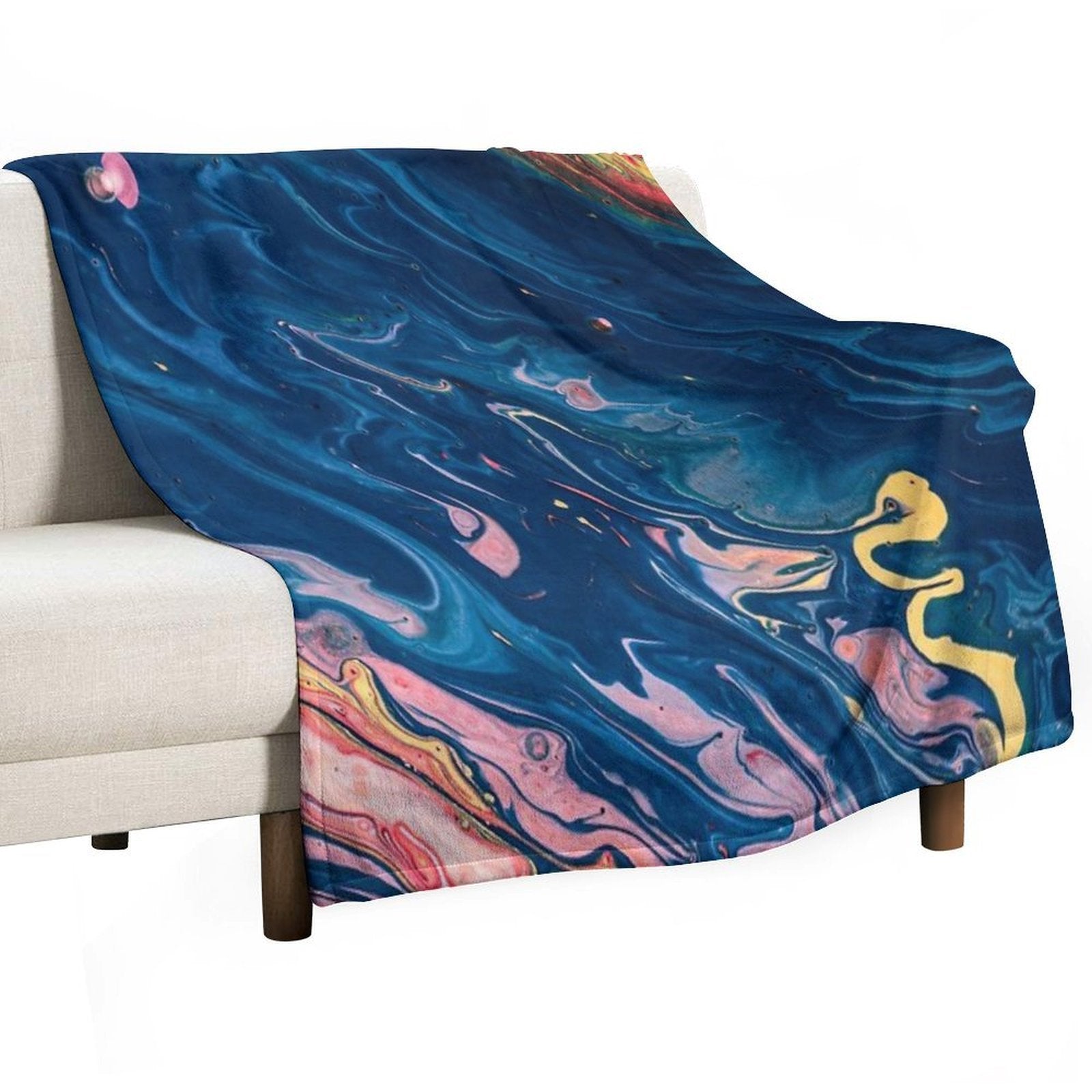 Marble Swirls of Dark Blue Pink Red And Yellow Abstract Pattern Multi-functional Throw Blanket