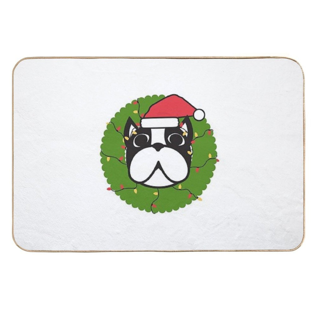 Cute Boston Terrier Merry Christmas Tree Funny Hello Winter Essential T-Shirt  Rapid-Drying Bath Mat