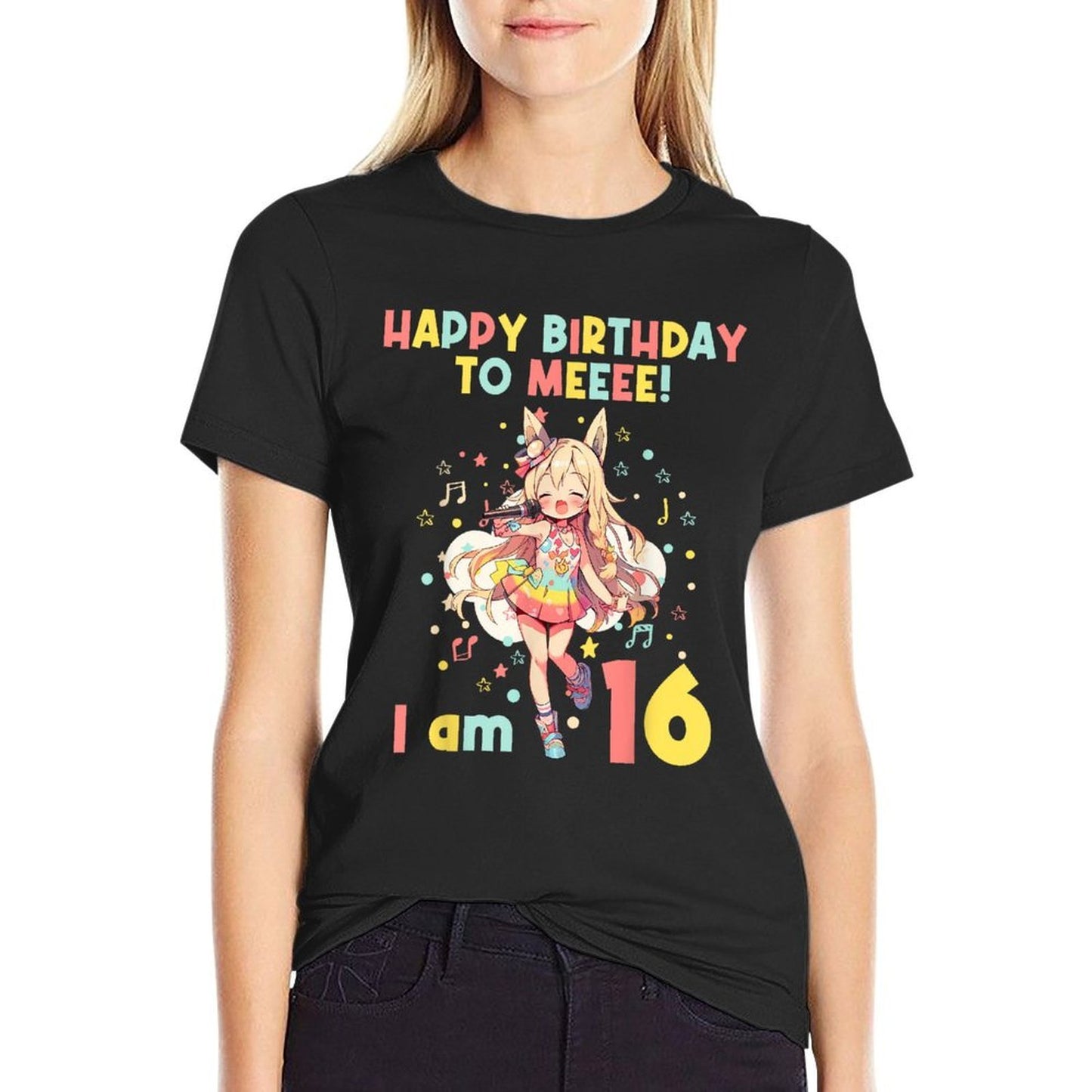 16 Years Old 16th Birthday for Girl Anime 16 Birthday  Heathered Texture T-Shirt