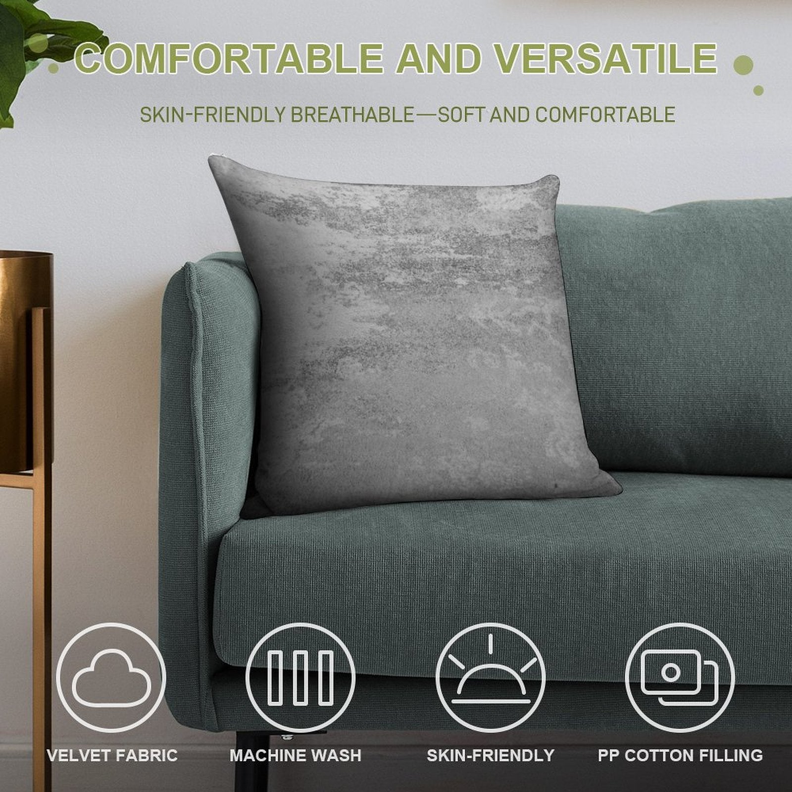 Concrete Texture Solid Grey Gray Colour Soft Washable Throw Pillow