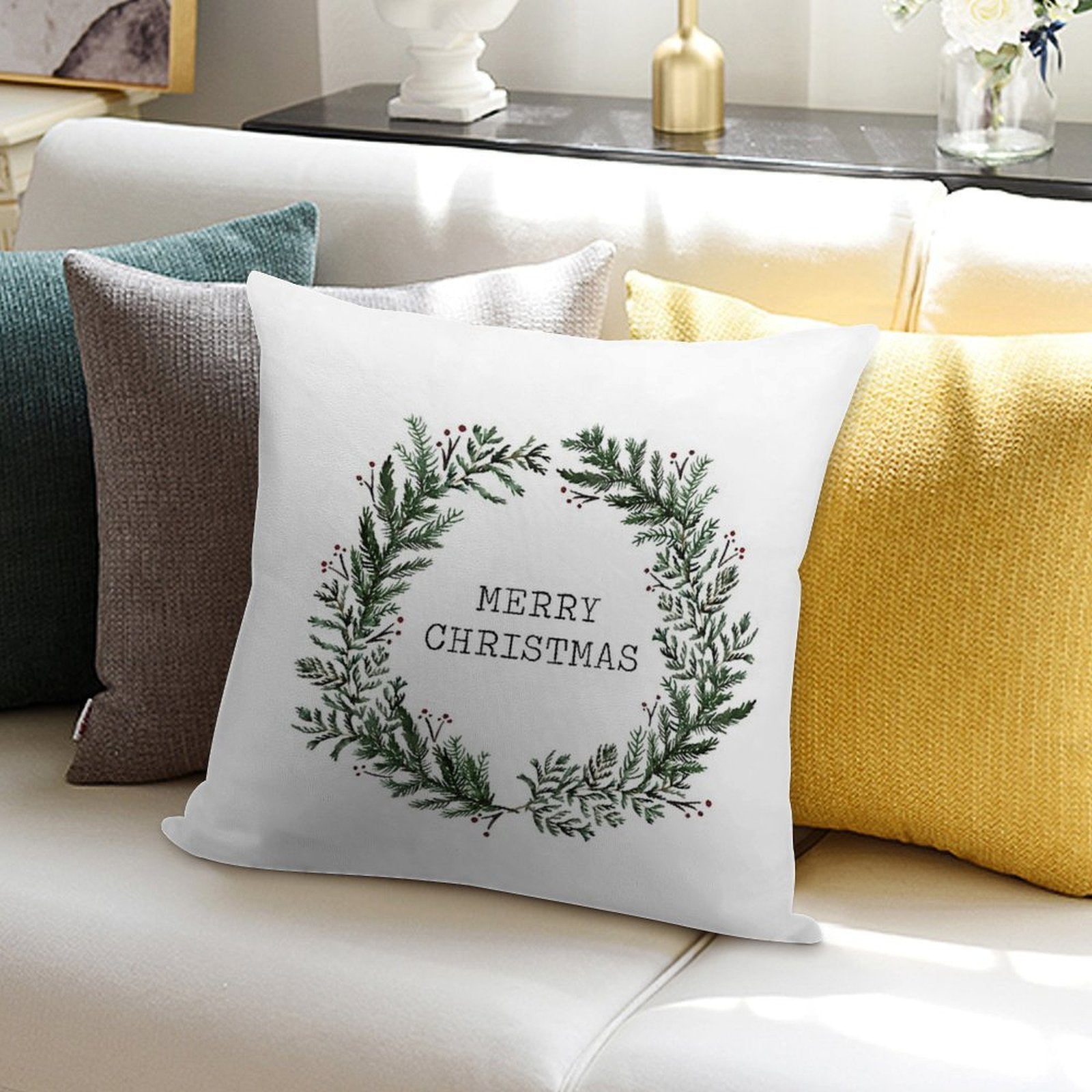 Simple Merry Christmas Soft Hidden Zipper Throw Pillow