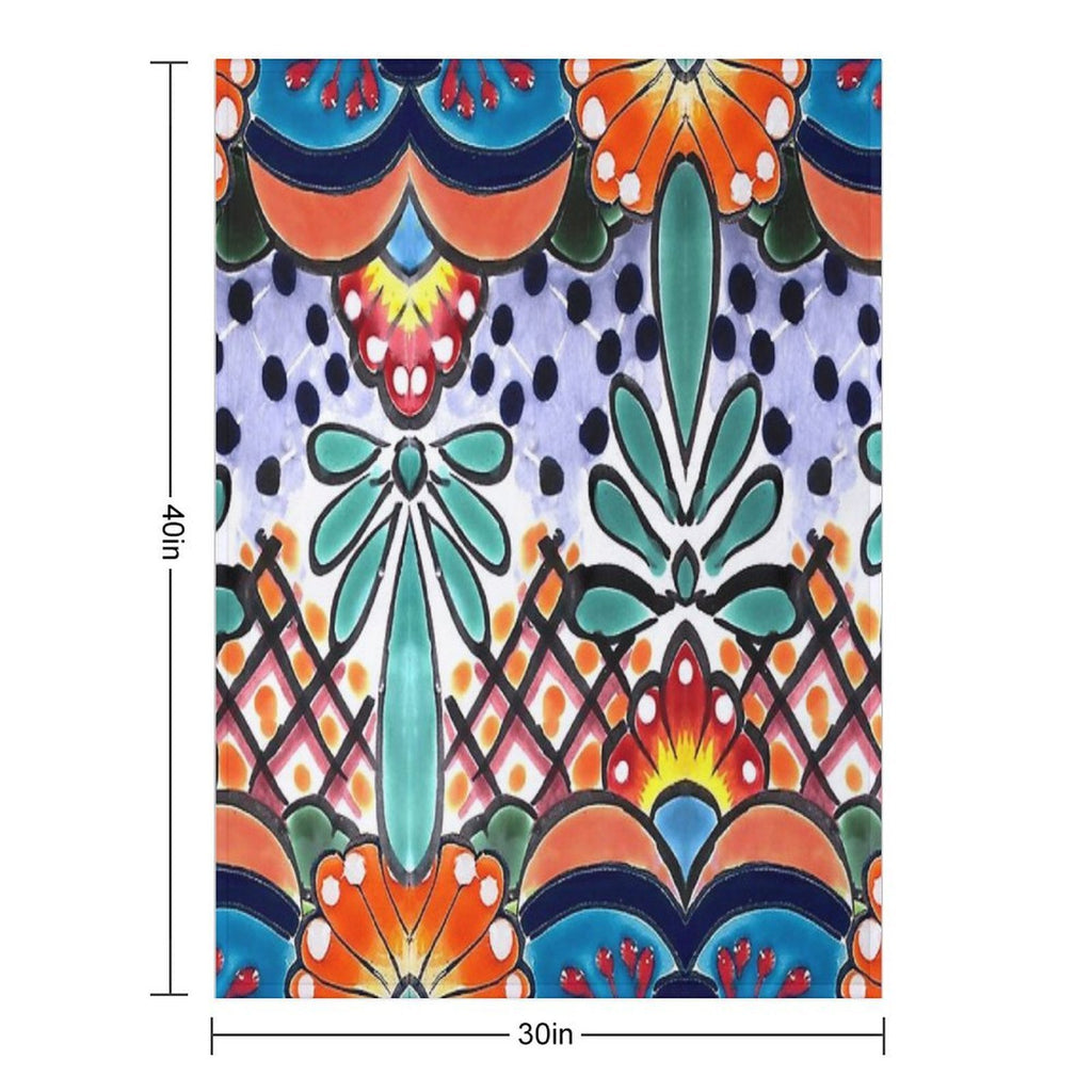 Colorful Talavera, Orange Accent, Mexican Tile Design Gift-ready Throw Blanket