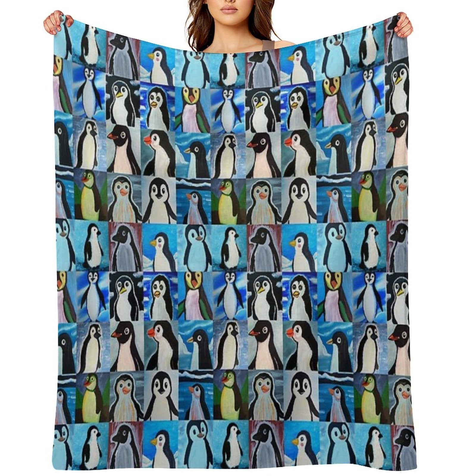 Penguins (Tiled Pattern) Velvety-soft Throw Blanket