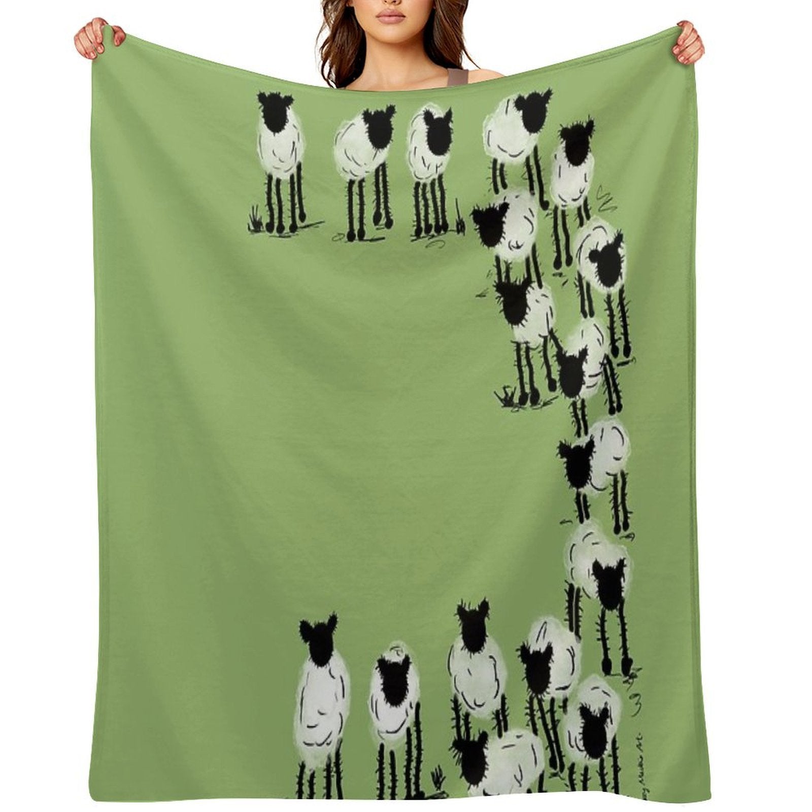 Inky Sheep on Green Gift-ready Throw Blanket