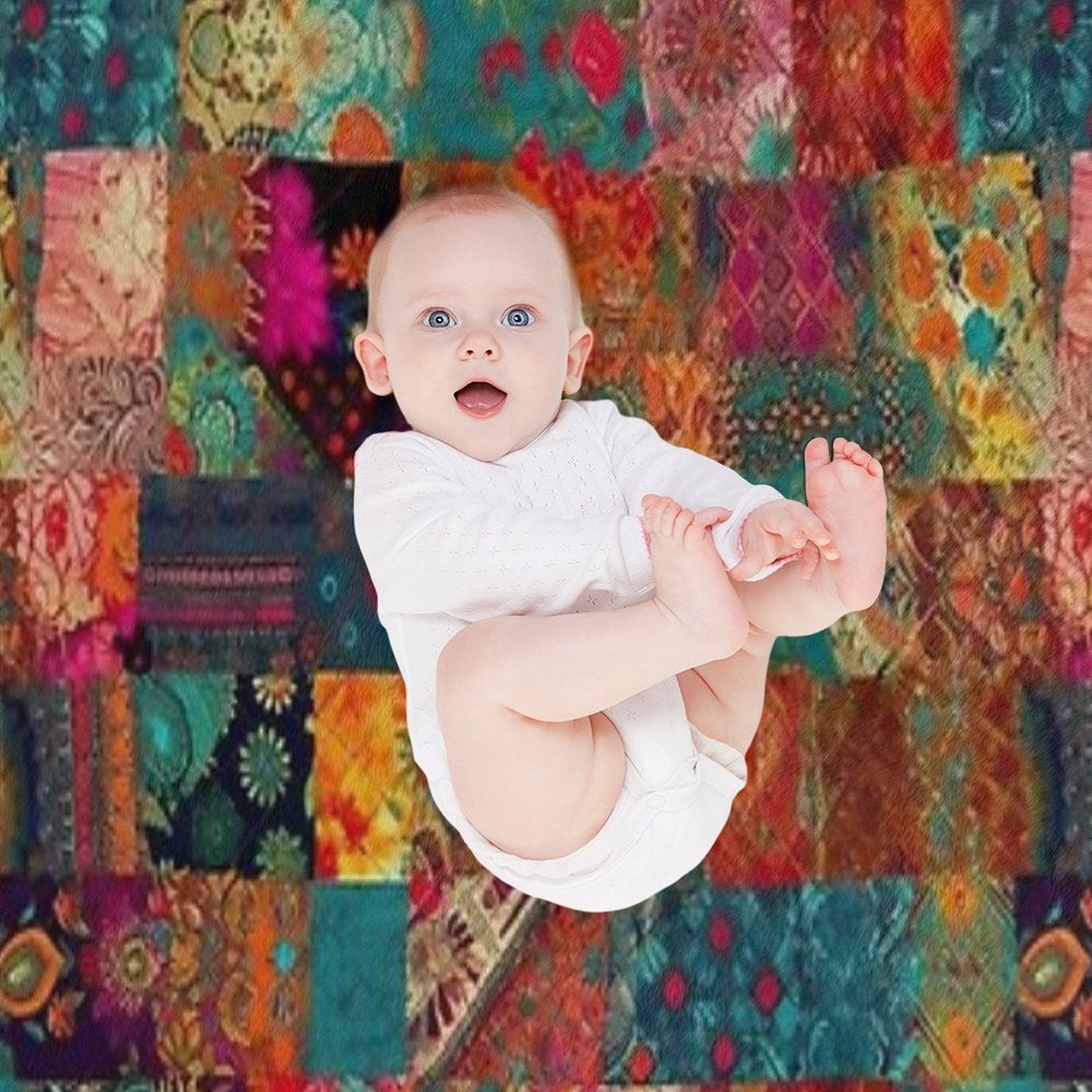 Bohemian Patchwork Wonderland Vibrant Bright Hippie Velvety-soft Throw Blanket