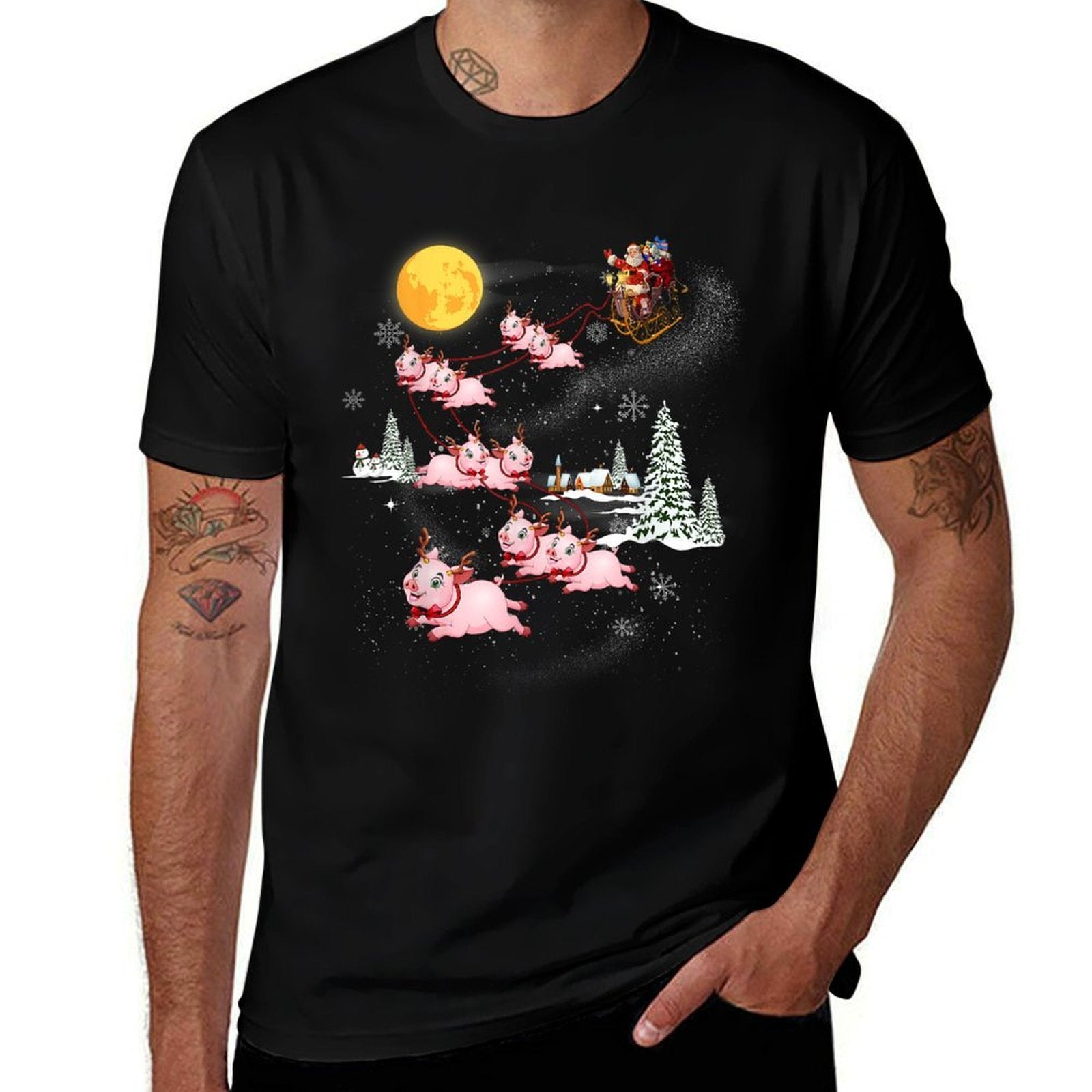 Funny Santa Riding Pig Ugly Christmas Pajama Family Matching  Lightweight T-Shirt