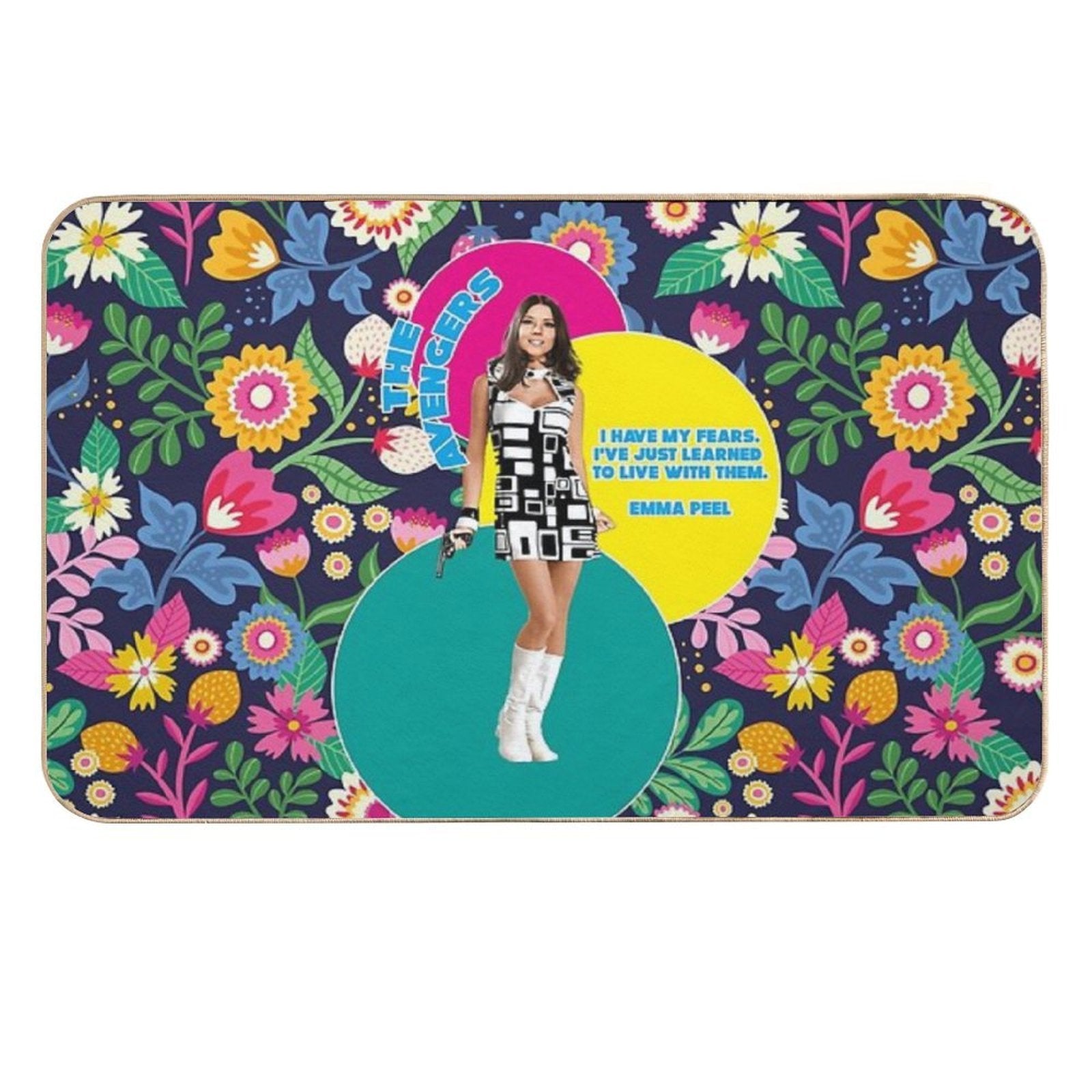 The Avengers with Umbrella Charm And Bowler Hat, Emma Peel Quote  Long-Lasting Bath Mat