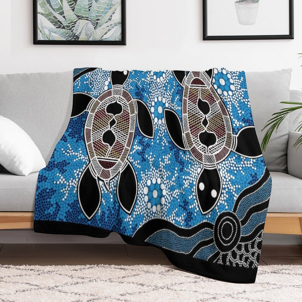 Authentic Aboriginal Art  - Sea Turtles Anti-pilling Throw Blanket