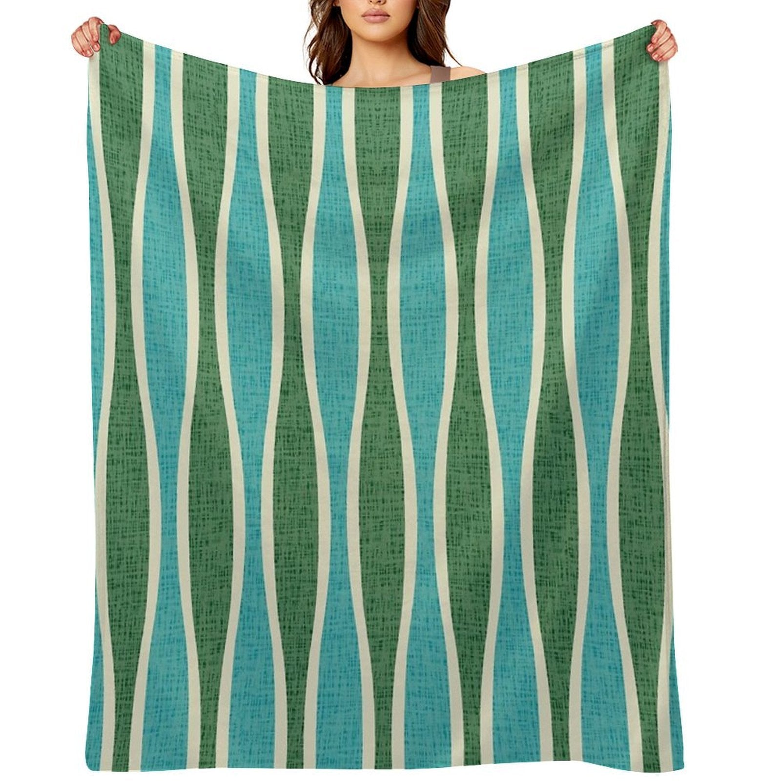 Retro Tiki Pin Stripes 343 Green And Turquoise Sustainable Throw Blanket